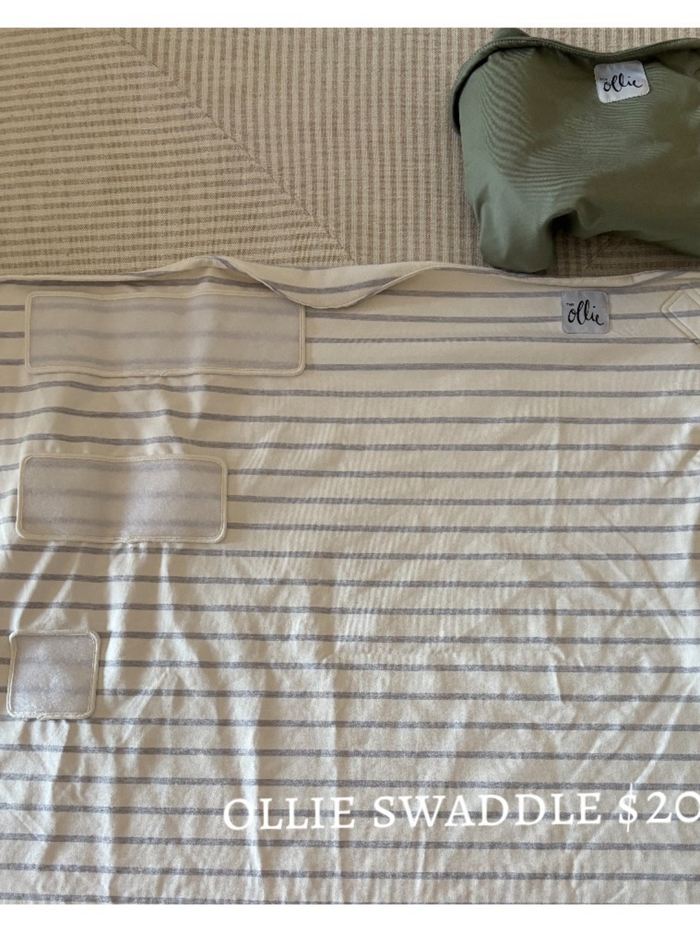 Ollie Striped Baby Swaddle in Cream and Gray